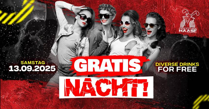 GRATIS NACHT ! DIVERSE DRINKS FOR FREE !
