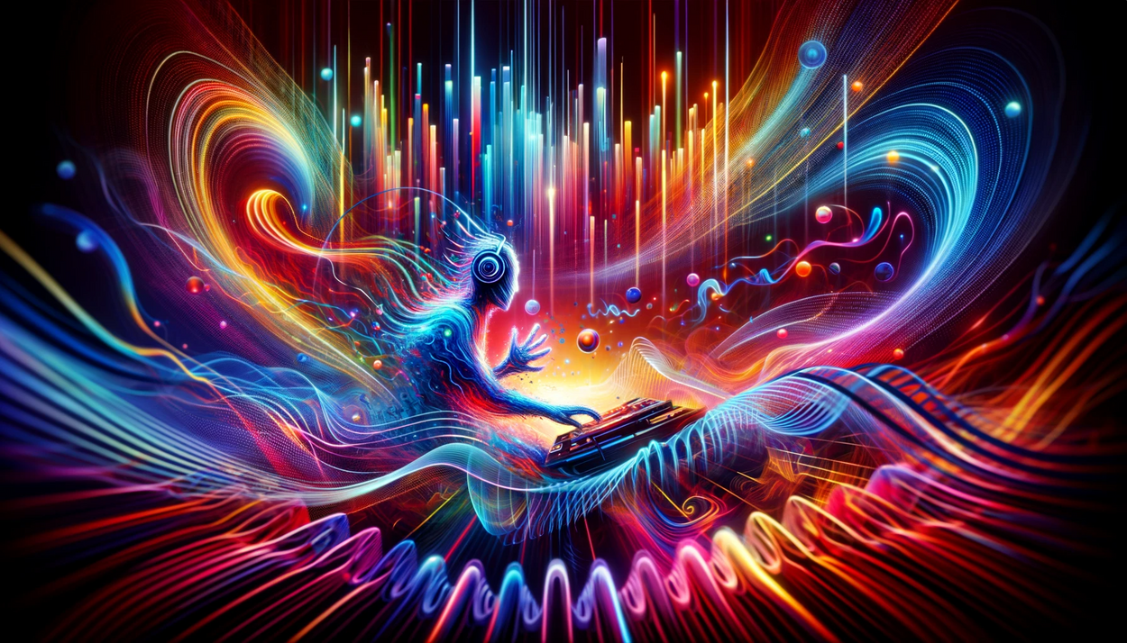 dalle 2024 01 13 12.54.57 a vibrant energetic image capturing the essence of electronic dance music. the scene should depict a dynamic colorful abstract representation of sou cfb52