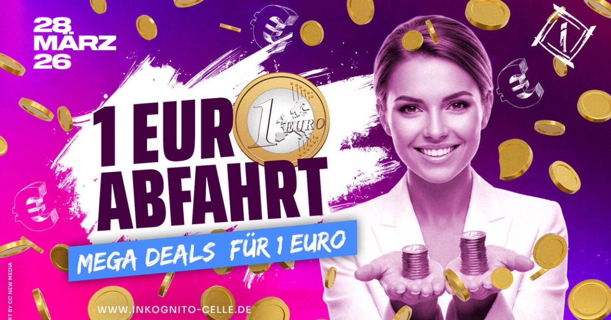 1€ ABFAHRT - DIE GANZE NACHT DRINKS 1€ 