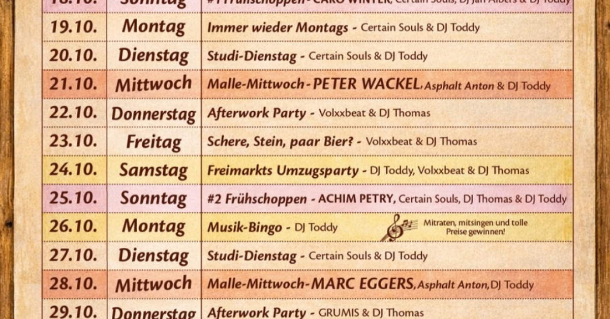 17 Tage. Heute beginnt’s. – Fassanstich, Certain Souls & DJ Toddy